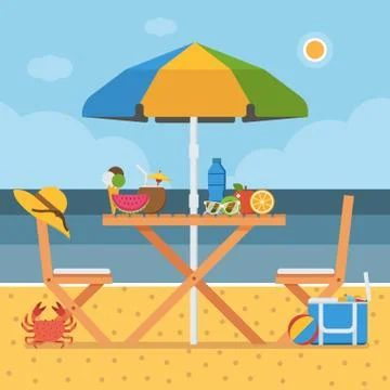 Summer Beach Picnic Table Stock Illustration