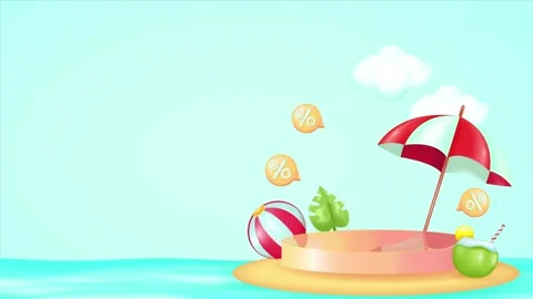 Summer beach podium. 3d vector animation Stockbeeldmateriaal 242492469