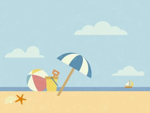 Summer beach retro styled vector illustration Stock Illustration