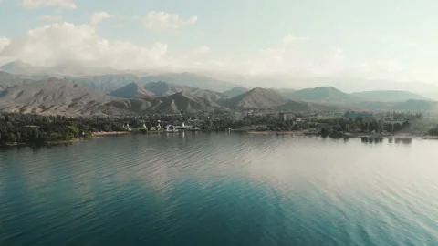 Summer Beach at Ruh Ordo Lake Issik Kul Kirgizstan Stock Footage 158740053