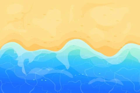 Summer beach with sand and waves top view in cartoon style, background. Tropical Stock Illustration