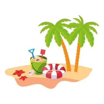 Summer beach scene with tree palms and float イラスト素材
