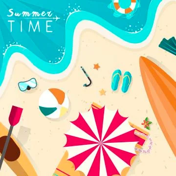 Summer beach scenery illustration in flat design Illustrazione stock