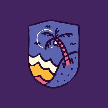 Summer beach sea badge patch pin graphic illustration vector art t-shirt desi Stock Illustration