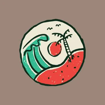 Summer beach sea badge patch pin graphic illustration vector art t-shirt desi Illustrazione stock