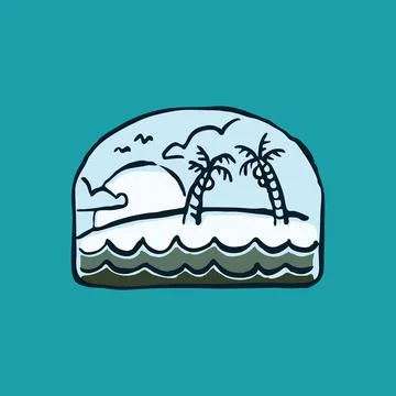 Summer beach sea badge patch pin graphic illustration vector art t-shirt desi Illustrazione stock