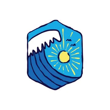 Summer beach sea badge patch pin graphic illustration vector art t-shirt desi Illustrazione stock