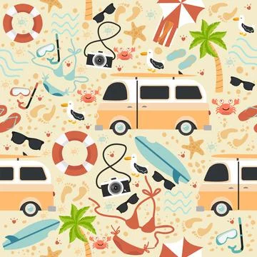 Summer on the beach seamless pattern 库存插图