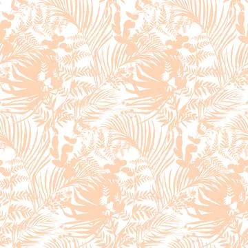 Summer beach seamless pattern with silhouettes of tropical plants and palm trees Illustrazione stock