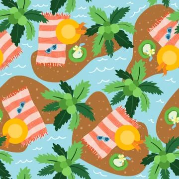 Summer beach seamless pattern. Vector background 스톡 일러스트
