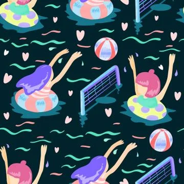 Summer beach seamless pattern. Vector background Stock Illustration