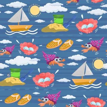 Summer beach seamless pattern. Vector background Stock Illustration