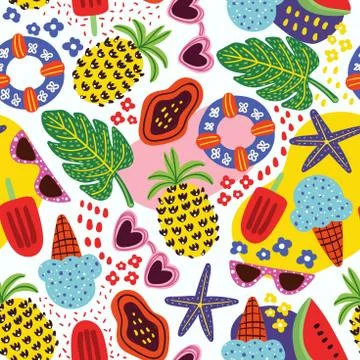 Summer beach seamless pattern. Vector background Stock Illustration