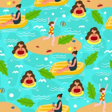Summer beach seamless pattern. Vector background Stock Illustration