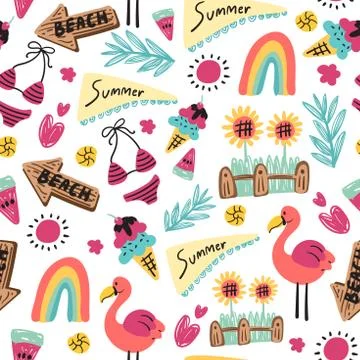 Summer beach seamless pattern. Vector background 스톡 일러스트