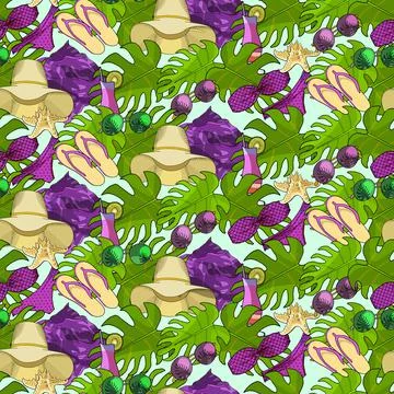 Summer beach seamless pattern. Vector hand drawn illustration Illustrazione stock