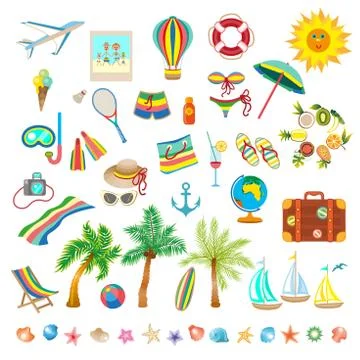 Summer beach, set of icons Stock Illustration