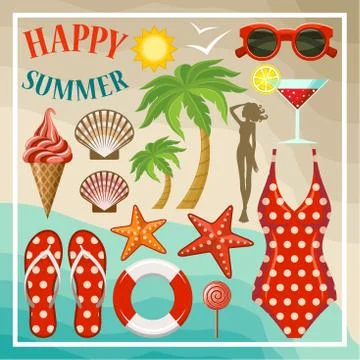 Summer beach set. Stock Illustration