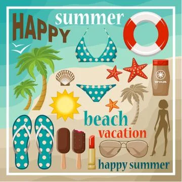 Summer beach set. Stock Illustration