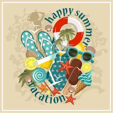 Summer beach set Stock Illustration