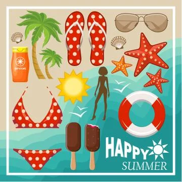 Summer beach set. 스톡 일러스트