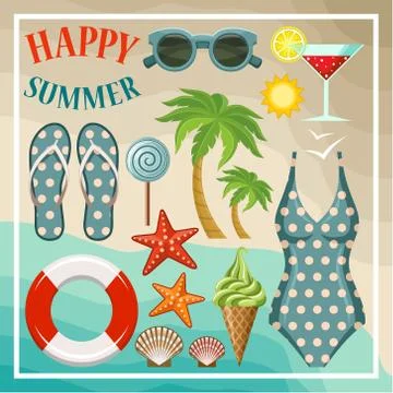 Summer beach set. Stock Illustration