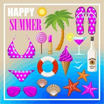 Summer beach set. Stock Illustration