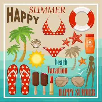 Summer beach set Stock Illustration