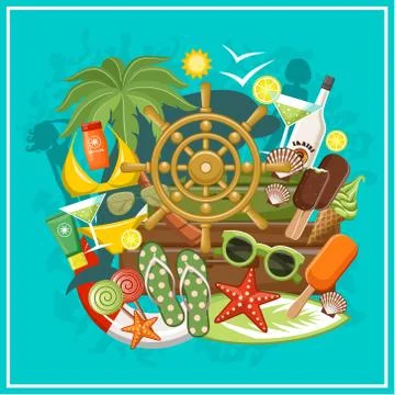 Summer beach set 스톡 일러스트