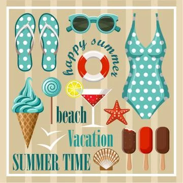 Summer beach set. Stock Illustration
