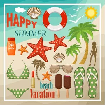 Summer beach set Stock Illustration