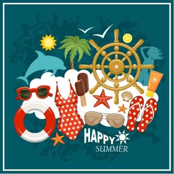 Summer beach set Stock Illustration