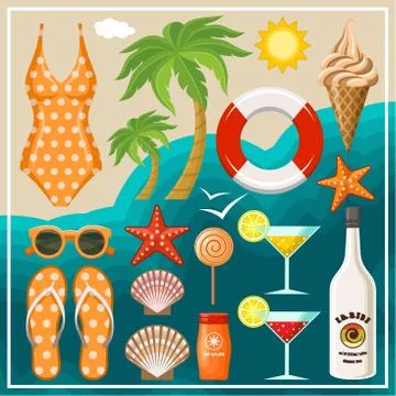 Summer beach set 스톡 일러스트