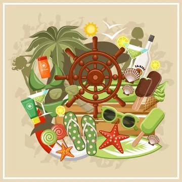 Summer beach set Stock Illustration