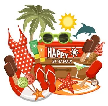 Summer beach set Stock Illustration