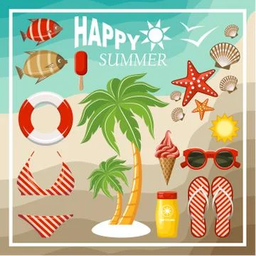 Summer beach set. Stock Illustration