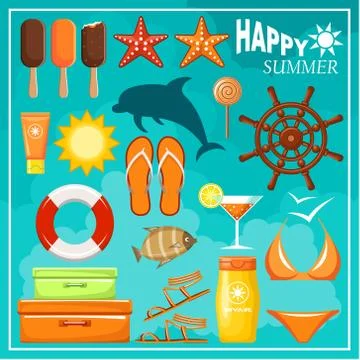 Summer beach set. Stock Illustration