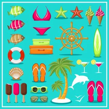 Summer beach set. Stock Illustration