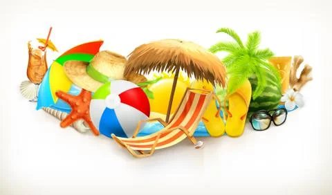 Summer, beach set, vector illustration Stock Illustration