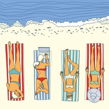 Summer beach sunbathing girl vector Stock Illustration