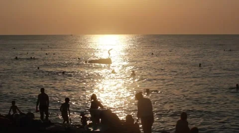 Summer beach at sunset Stock Footage 45575445