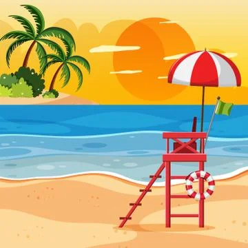 Summer beach sunset landscape Stock Illustration
