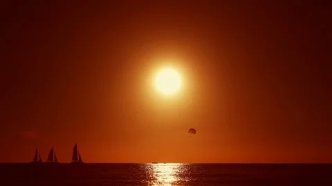 Summer beach sunset with yachts and sun Stock Footage 122226448