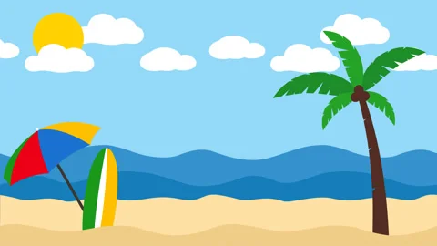 Summer Beach Surf Palm Tree Background Vacation Travel Video Animation Stock Footage 136705328