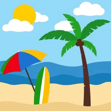 Summer Beach Surf Palm Tree Background Vacation Travel Concept Illustrazione stock