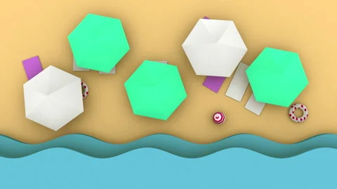 Summer beach surreal 3d animation with umbrellas Stock Footage 157471785