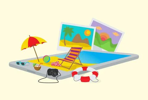 Summer beach on a tablet pc Illustrazione stock