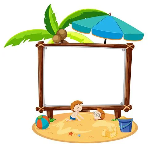 Summer Beach theme with empty banner isolated on white background Stock Illustration