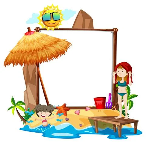 Summer Beach theme with empty banner isolated on white background Stock Illustration