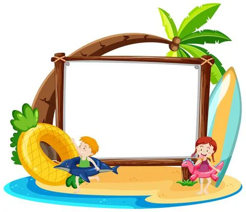 Summer Beach theme with empty banner isolated on white background Stock Illustration